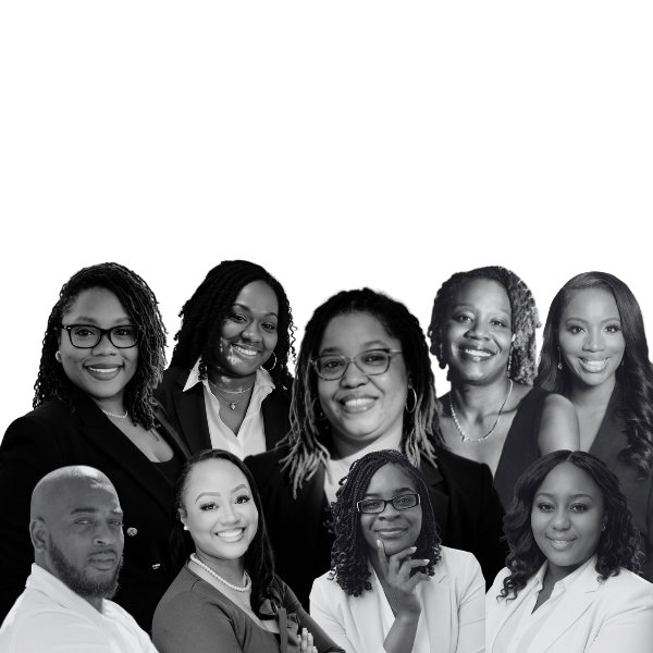The Curated Collective team, pictured together in a black-and-white portrait collage